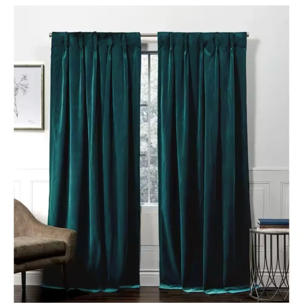 Luxurious Teal Velvet Blackout Curtains - Set of 2